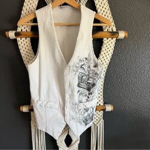 Gothic Grunge Rock Vest Unisex Small Motto DBA Pinstriped White And Black